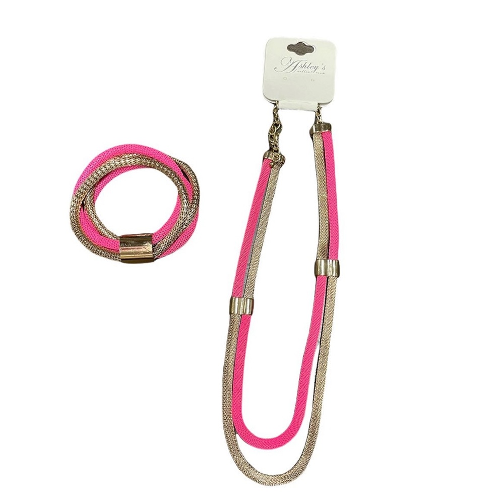 Brand new neon pink and gold bracelet and necklace set